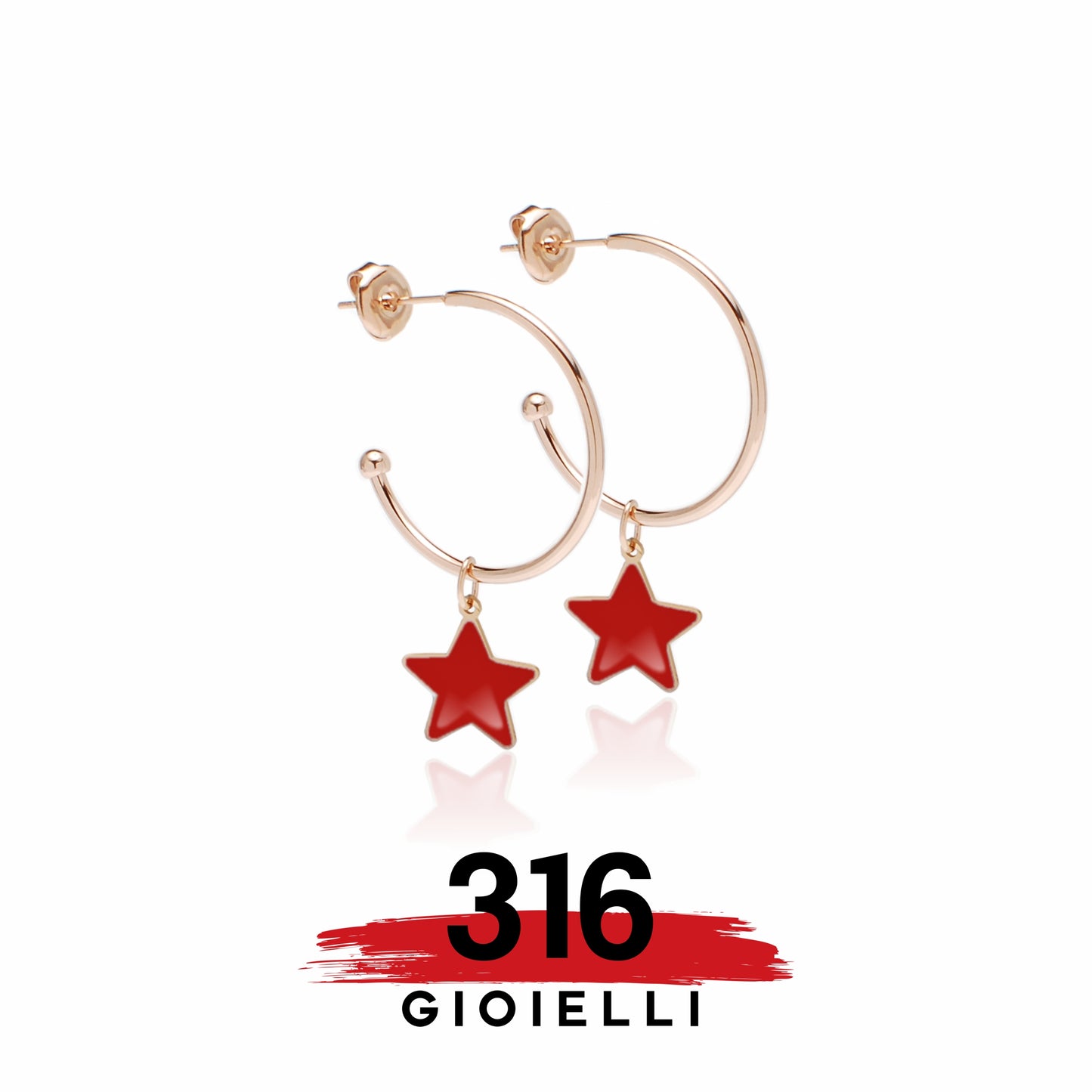 Orecchini in acciaio 316 Stelline rosse