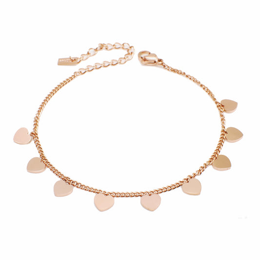 Bracciale in Acciaio 316 rosè con pendenti cuori