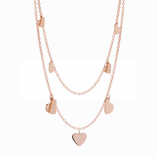 Collana in acciaio 316 rosè charms cuoricini