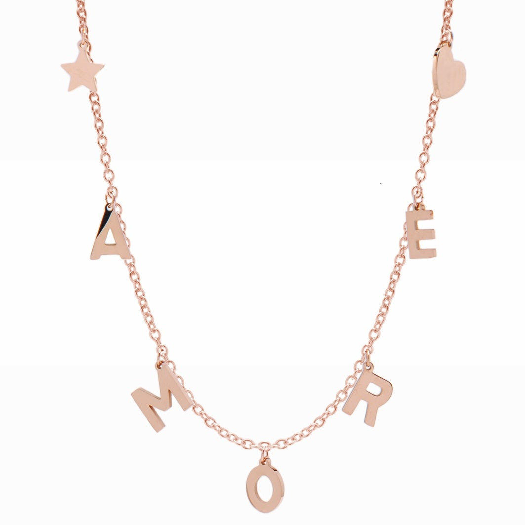 Collana in acciaio 316  rosè  AMORE