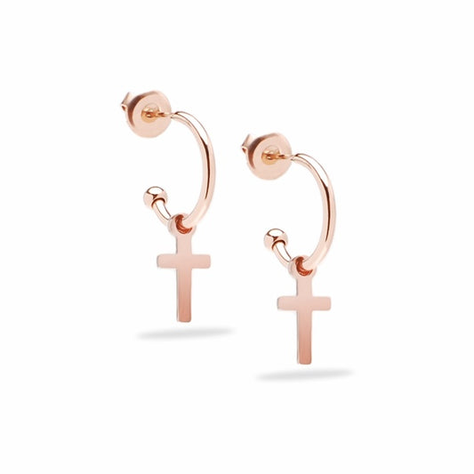 Orecchini 316 acciaio rosè  Croce