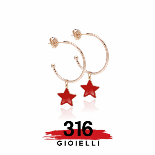 Orecchini in acciaio 316 Stelline rosse