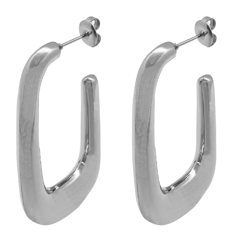 Orecchini Tondi con Forma Quadrata in Acciaio e Oro – Stile Unico e Moderno