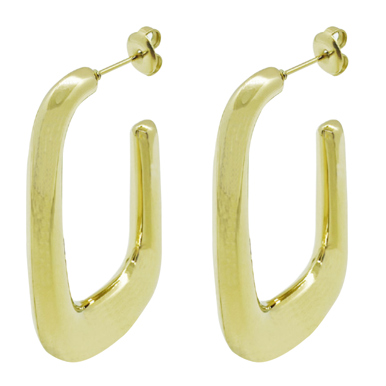 Orecchini Tondi con Forma Quadrata in Acciaio e Oro – Stile Unico e Moderno